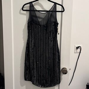 Aidan Mattox Stripe Sequin Yoke Top Sheath